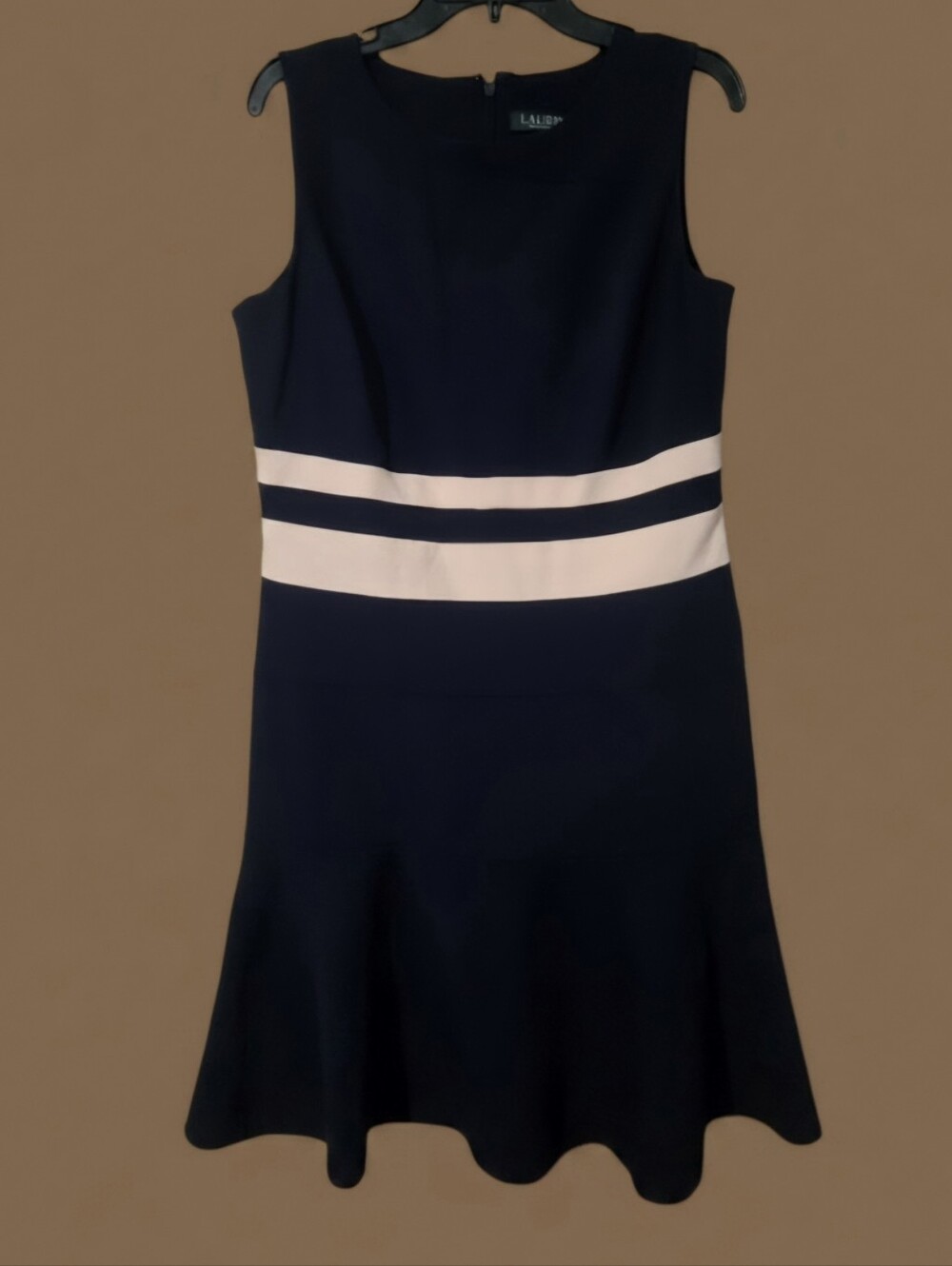 Ralph Lauren Navy Dress with Blush Waist Bands Size 12